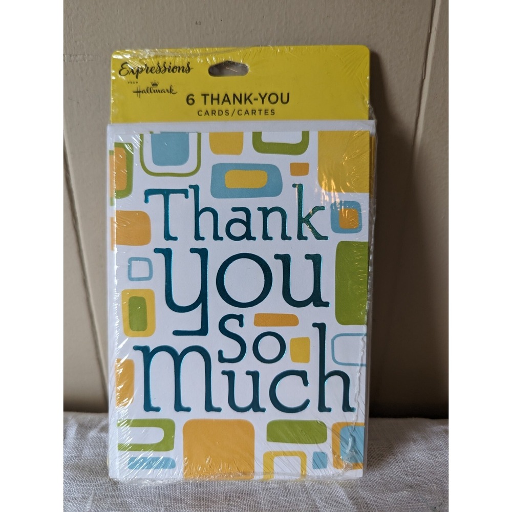 6 Thank You Cards - Squarish Pattern - Expressions from Hallmark - Picture 1 of 1